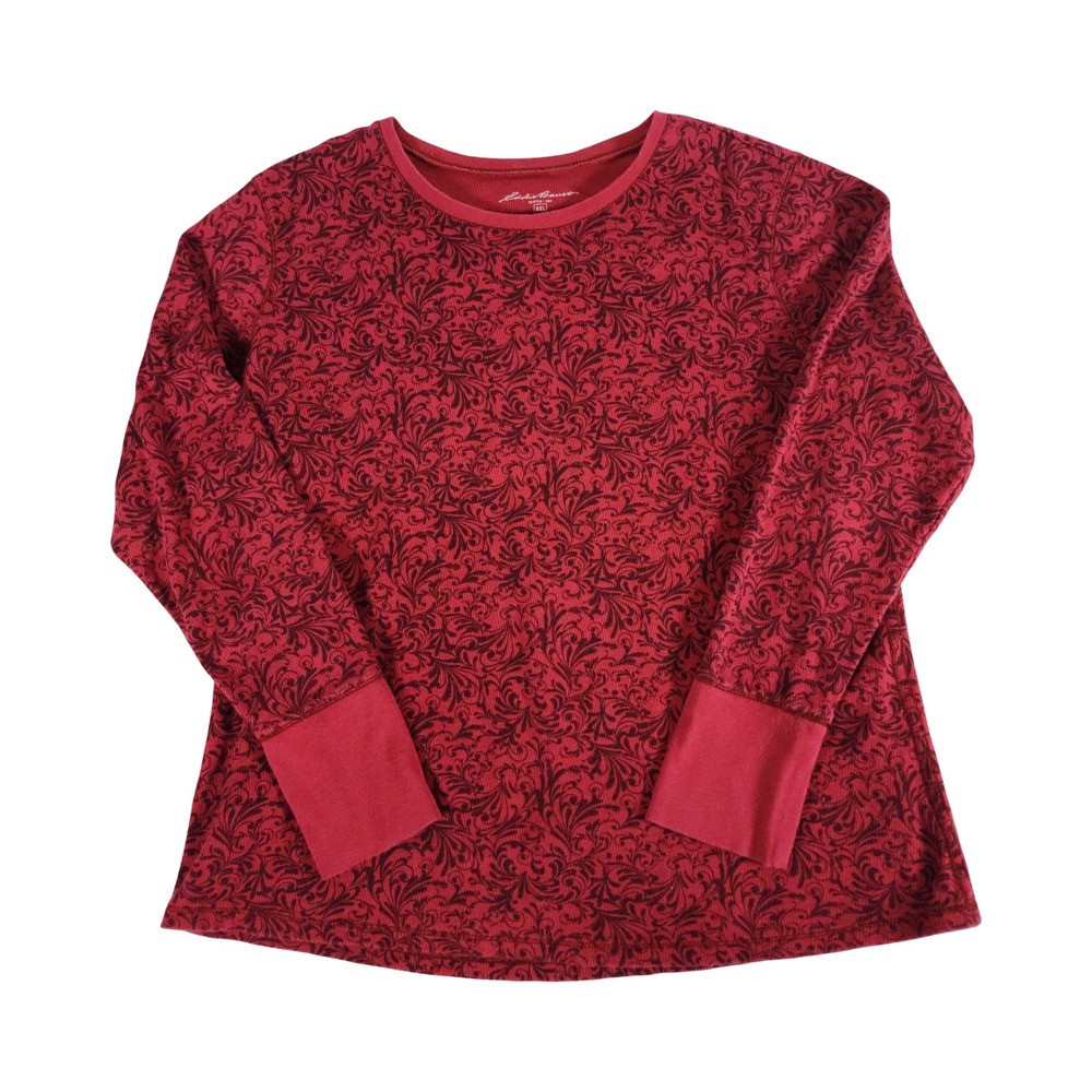 Eddie Bauer Womens Red Black‎ Scroll Print Long Sleeve Crew Neck Top XXL